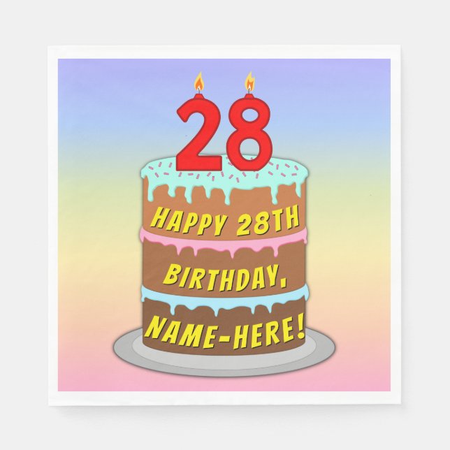 28. Geburtstag: Fun Cake and Candles + Individuell Serviette (Vorderseite)