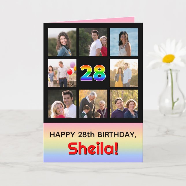28. Geburtstag: Fun Rainbow #, Custom Fotos + Name Karte (Kleine Pflanze)