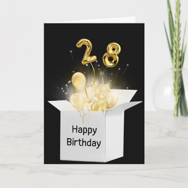 28. Geburtstagsballons in weißer Box Karte (Vorderseite)