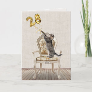 28. Geburtstagsballons und getigerte Katze Karte
