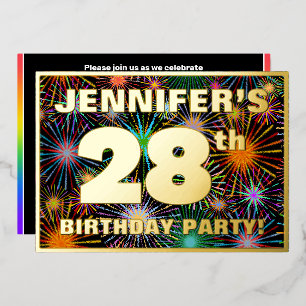 28. Geburtstagsparty — Spaß, farbenfrohe Feuerwerk Folieneinladung