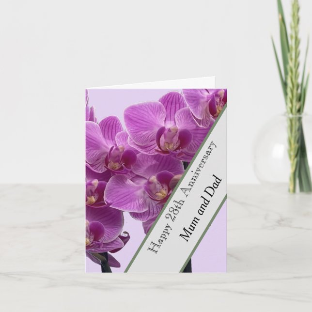 28. Hochzeitstag Editable Orchid Card Karte (Vorderseite)