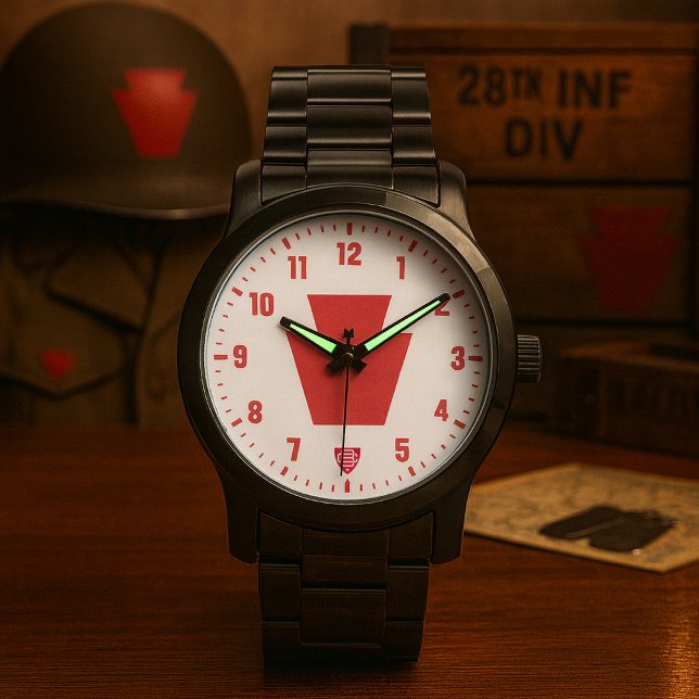 28. Infanterie-Division "Bloody Bucket" Schwarz Armbanduhr (28th Infantry Division Bloody Bucket Tribute Black Stainless Steel Watch)