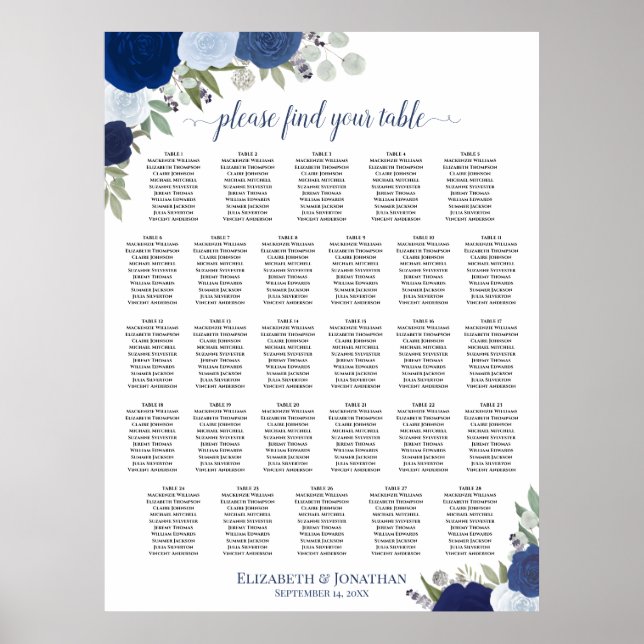 28 Tabelle Blue Boho Blütensitzkarte Poster (Vorne)