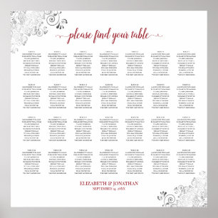 28 Tabelle Frily Wedding Seating Chart White Red Poster