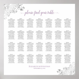 28 Table Lacy Wedding Seating Chart White Lavender Poster