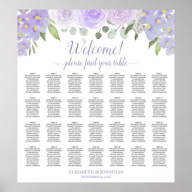28 Table Lavender Floral Wedding Seating Chart Poster (Vorne)