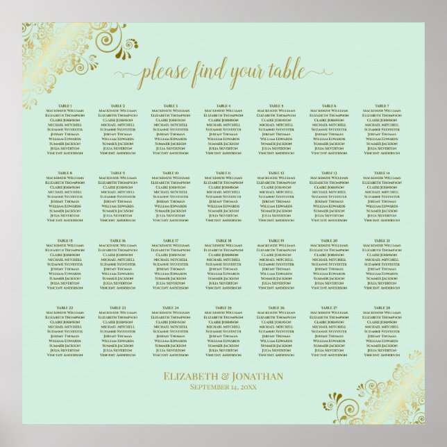 28 Tableau Mariage Plat Mint Vert & Or (Devant)