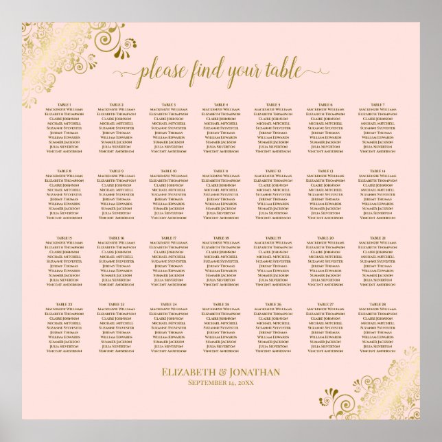 28 Tableau Mariage Plat Plat Rose & Or (Devant)