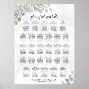 28-Tisch-Hochzeits-Sitzplan Eukalyptus Lavendel Poster