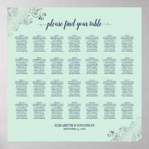 28 Tisch Hochzeitskarte Minze Green & Navy Poster