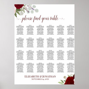 28 Tisch Hochzeitsplan Roter & Rosa Rosen Sitzordn Poster