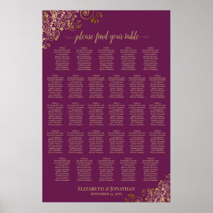 28 Tisch Magenta Pflaume & Gold Sitzordnung Poster