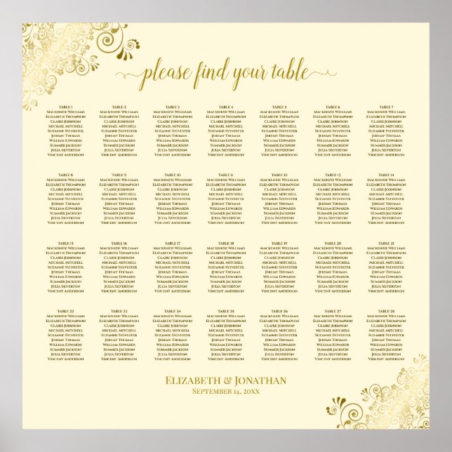 28 Tischdecken für Hochzeitsstühle Creme & Gold Fr Poster (Vorne)