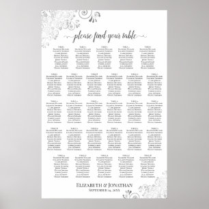 28 Tische Silber & Weiß Stilvolle Hochzeit Sitzord Poster