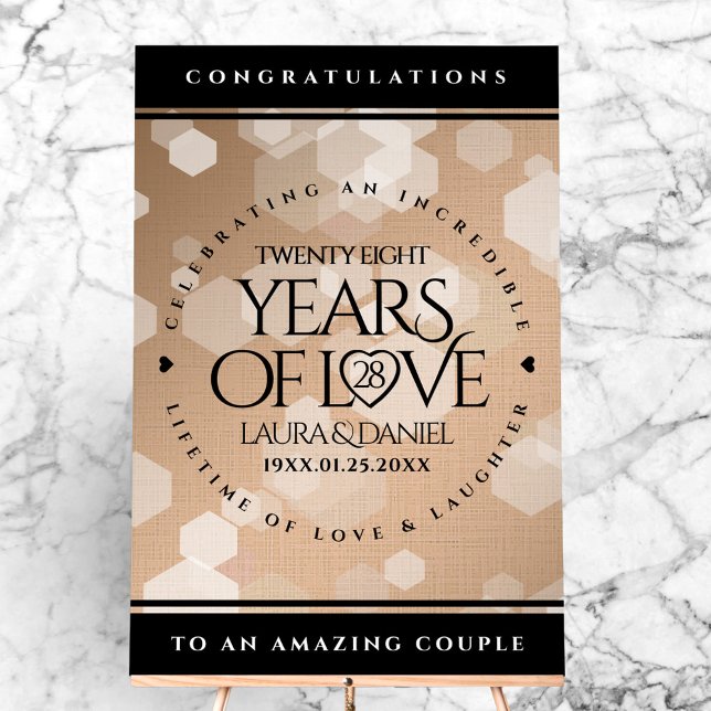 28e anniversaire du Mariage de lin élégant (Elegant 28th Linen Wedding Anniversary Acrylic Sign Cover Photo)