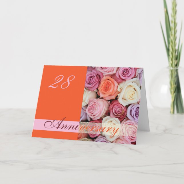 28e anniversaire Mariage Carte pastel roses (Devant)