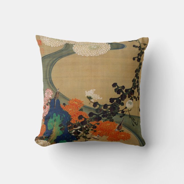 29. 菊花流水図, 若冲 Chrysantheme u. Strom, Jakuchū Kissen (Vorderseite)