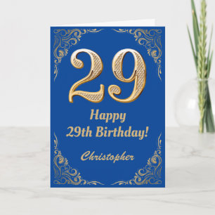 29. Geburtstag Blue and Gold Glitzer Frame Karte