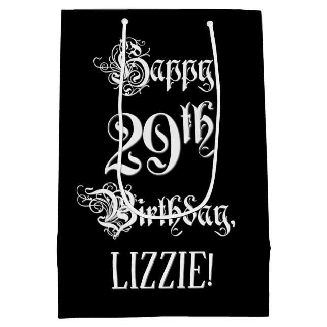 29. Geburtstag: Extravagant, elegant, Script + Ind Mittlere Geschenktüte (Rückseite)