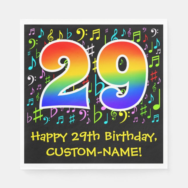29. Geburtstag - Farbige Musiksymbole, Regenbogen  Serviette (Vorderseite)