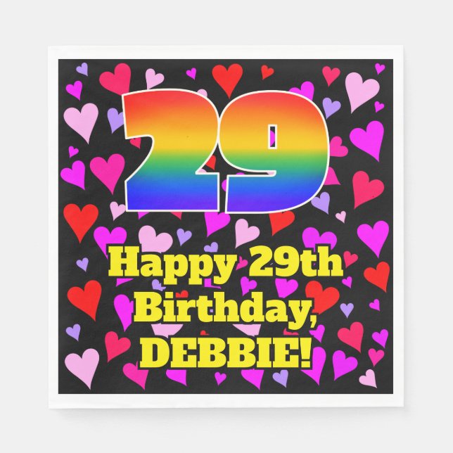 29. Geburtstag: Loving Hearts Pattern, Regenbogen  Serviette (Vorderseite)