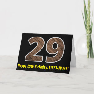 29. Geburtstag: Name + Imitat Holzkörnmuster "29" Karte