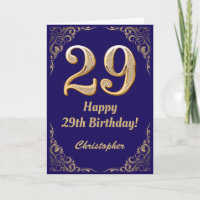 29. Geburtstag Navy Blue und Gold Glitzer Frame