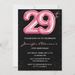 29. Geburtstagseinladungen Pink Balloon Glam Schwa Einladung