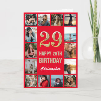 29. Happy Geburtstag Rot und Gold Foto Collage Karte