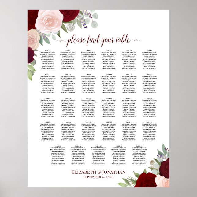 29 Tabelle Rot und Rosa Blumenkarte Poster (Vorne)