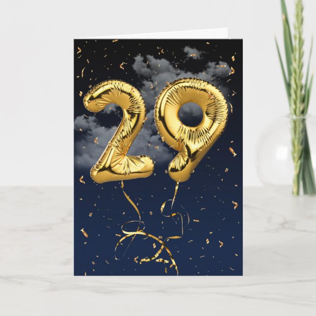 29e Anniversaire Gold Mylar Balloon et carte Confe (Devant)