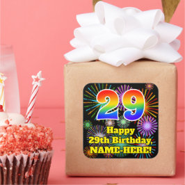 29th Birthday: Fun Fireworks Look, Rainbow # 29 Quadratischer Aufkleber