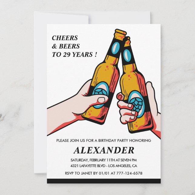 29th birthday invitations Cheers and Beers Men (Devant)