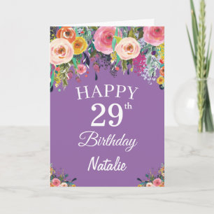 29th Birthday Watercolor Floral Flowers Purple Karte