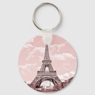 2.25" Basic Button Keychain Pink Eiffel Tower Schlüsselanhänger