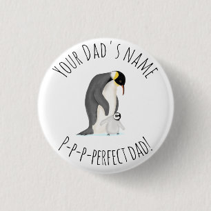 2,50 Cm Pingouin et poussette "papa parfait" badge rond