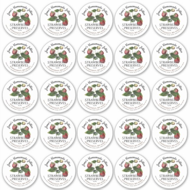 2,5" Strawberry Jam Jar Label und Mason-ID-Label (Vorderseite)
