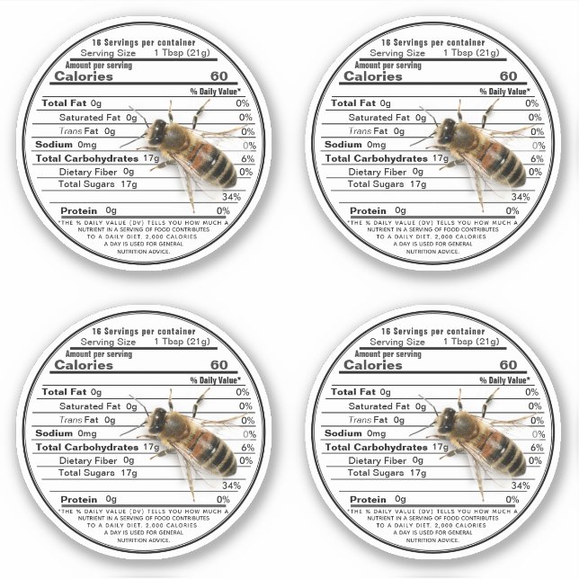 2,5" Weißer Mason Jar Honey Nutrition Label Bee (Vorderseite)