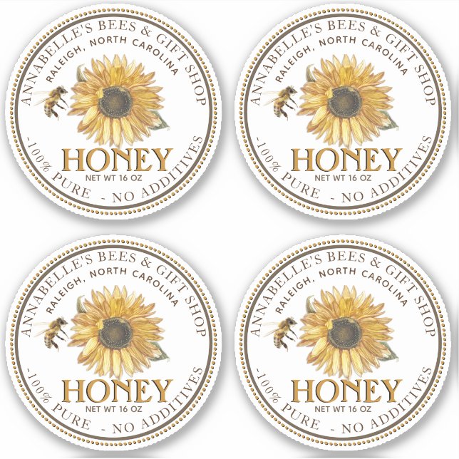 2,5" White Honey Mason Jar Lid Label Sonnenblumen (Vorderseite)
