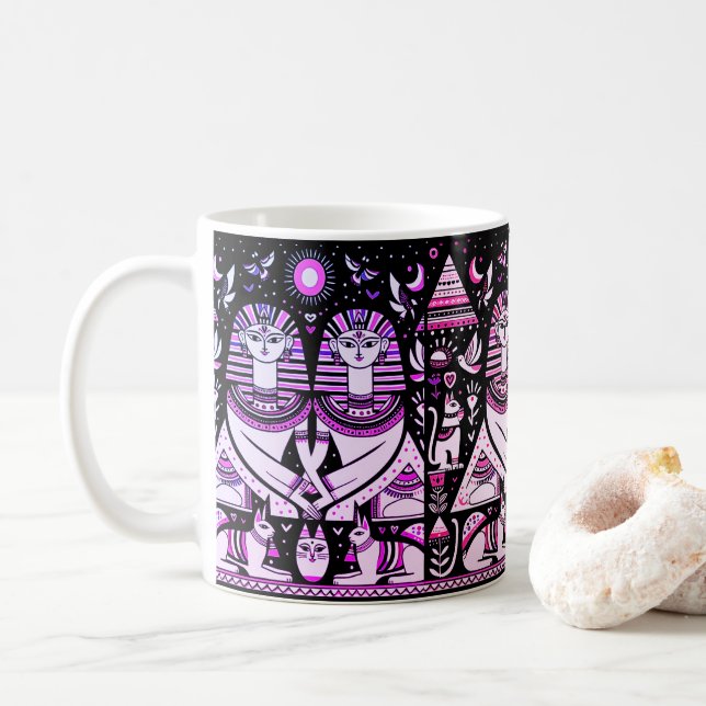 2 Ägypter mit Katzen Kaffeetasse (Mit Donut)