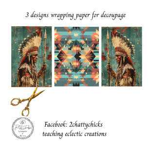 2 Amerikanischer Indianerhäuptling & Decoupage-Dec Geschenkpapier Set