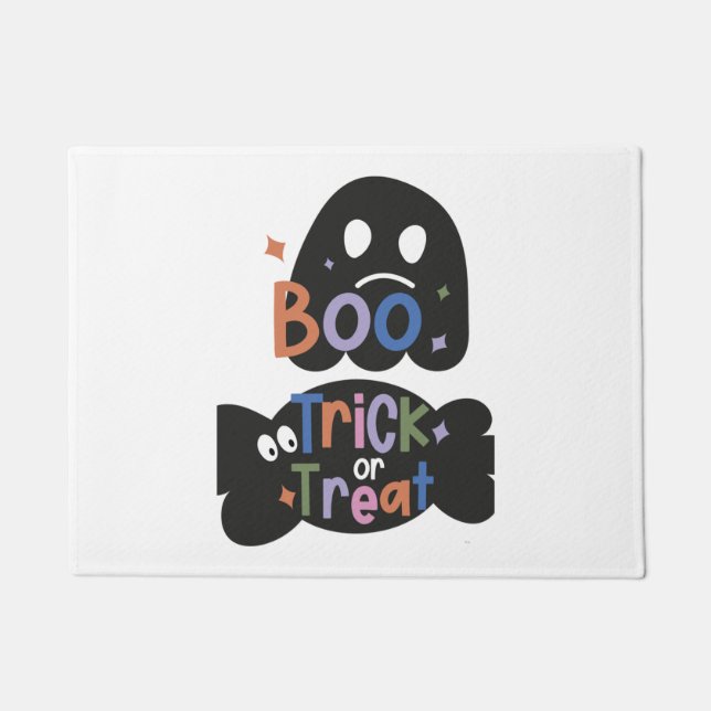 2 an einem Halloween Stickers Boo and Trick or Tre Fußmatte (Vorderseite)