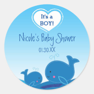 2 Autocollants Cadeaux Baby Shower Baleines Bleues