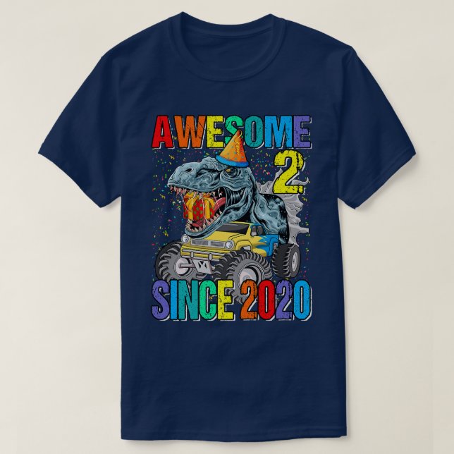 2 Awesome Since 2020 Dinosaur Monster Truck 2nd Bi T-Shirt (Design vorne)