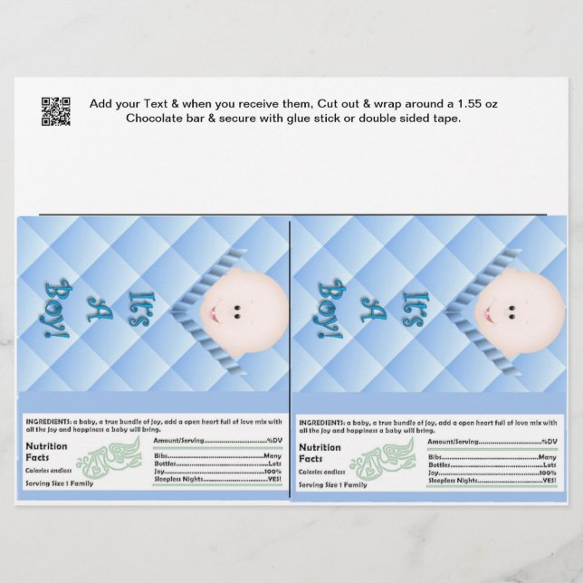 2 Baby Boy Shower Candy Bar Wrappers Gastgeschenke (Vorderseite)