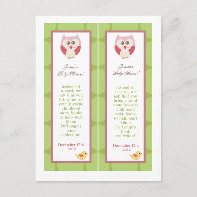 2 Baby Dusche Lesezeichen Liebe und Natur Girl Woo Einladungspostkarte (Vorderseite)