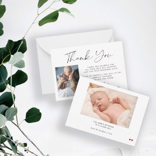 2 Baby-Fotos einfache elegante Schriftart Danke Mitteilungskarte