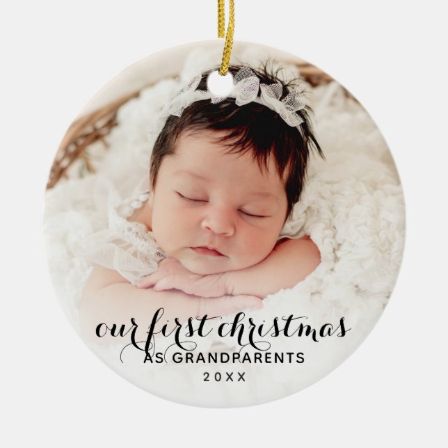 2 Babyfotos für First Christmas as Grandeltern Keramik Ornament (Vorne)