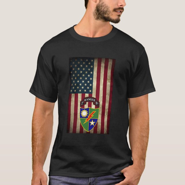 2. Bataillon - 75. Ranger Regiment - US-Flagge T-Shirt (Vorderseite)